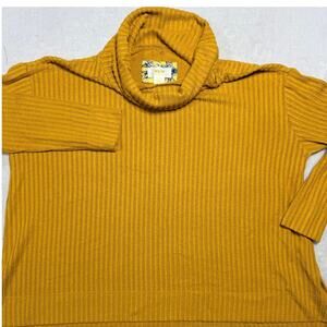 Maeve Anthropologie Ribbed Cowl Neck Sweater Mustard Yellow Slouchy Knit Sz Sm